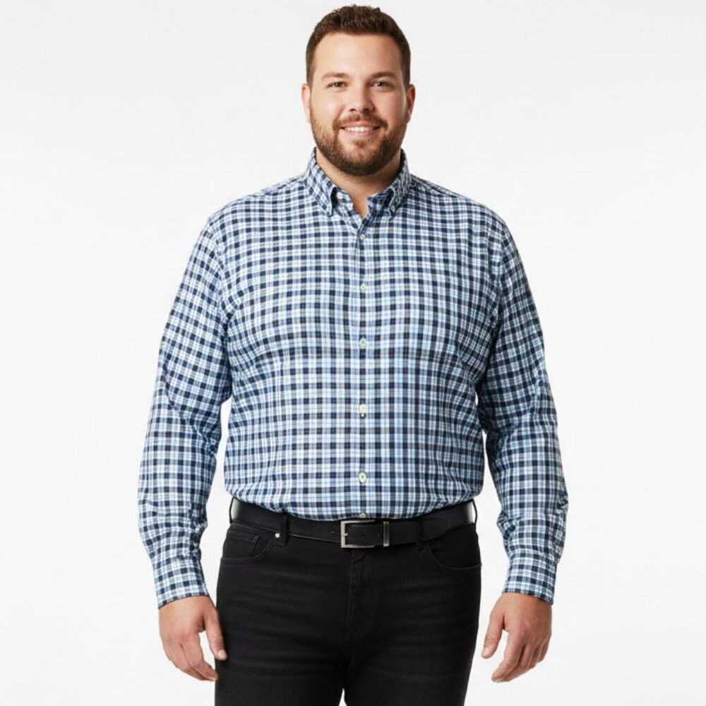 Jos.A.Bank Traveler Blue & White Plaid Checks Long Sleeve Button Up Shirt 2XLT